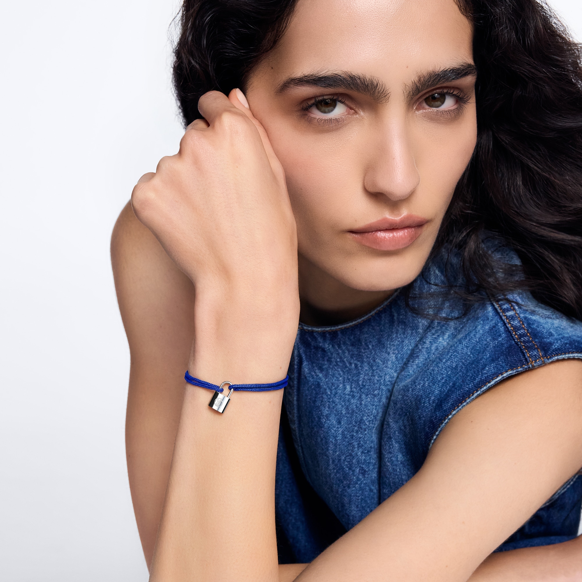 Silver Lockit Bracelet, Sterling Silver and Blue Polyester Cord